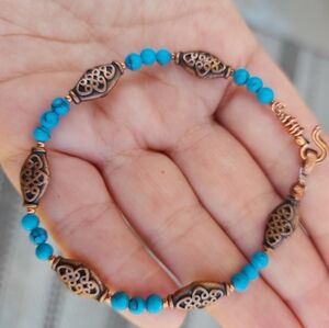 Handmade Earthy Bohemian Copper and Magnasite beaded bracelet